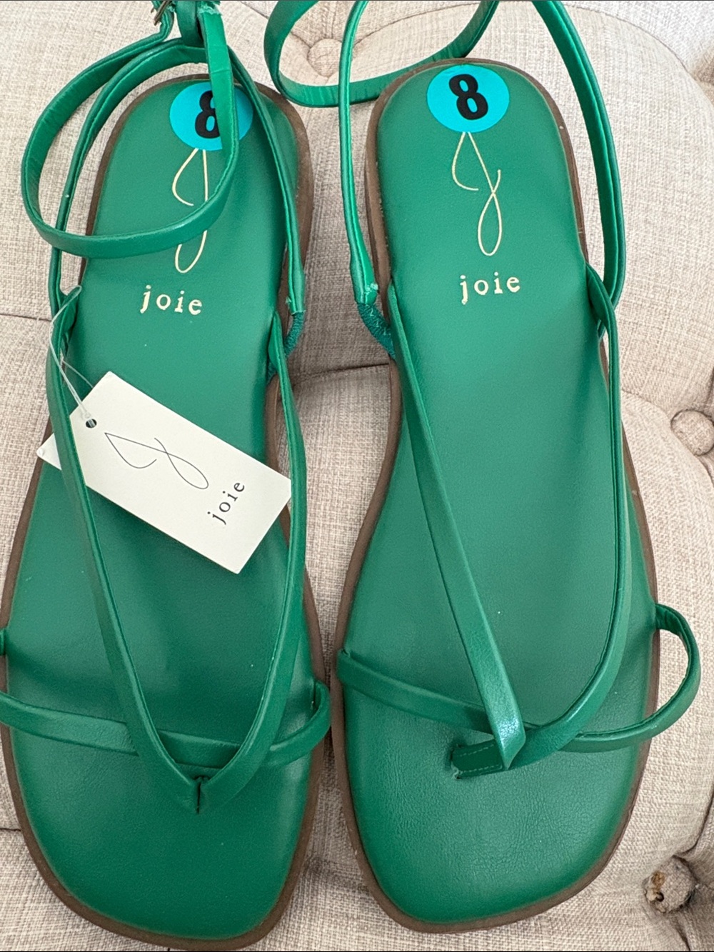 Joie Green Strappy Square-Toe Ankle Tie Sandals - Emerald